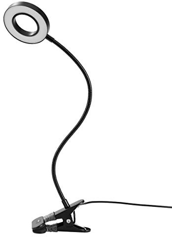 New Flash LED Clip Desk Lamp, 3 Color Modes & 10 Dimmable Brightness, USB Powered Eye Care Flexible Clip On Reading Light Bedside Lamp for Studying Office Gaming Craft Drawing (Black, 7W)