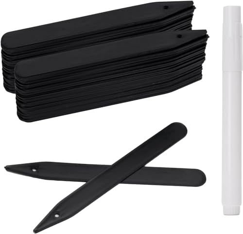KINGLAKE Plastic Plant Labels & Pen, 100Pcs 6 Markers, Black Name Tags, Garden Labels for Potted Plants, Seedlings, Herb, Vegetables, Flower, 15.3x1.5CM