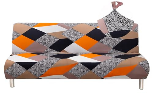 Jaotto Housse de Canape Clic Clac Extensible 3 Places, sans Bras Élastique, Spandex, Couverture de Canapé-Lit Universel,Protection de Canapé,Géométrie Orange