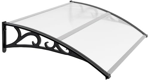 Jiubiaz Auvent pour porte d'entrée - 120 x 100 cm - En polycarbonate - Toit de 5 mm - Support en polypropylène - Auvent transparent - Extrêmement rési... ASIN: B09R1YQMYH