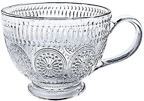 KKGUD Vintage Embossed Sunflower Glass Teacup, 14oz, 1 Pack