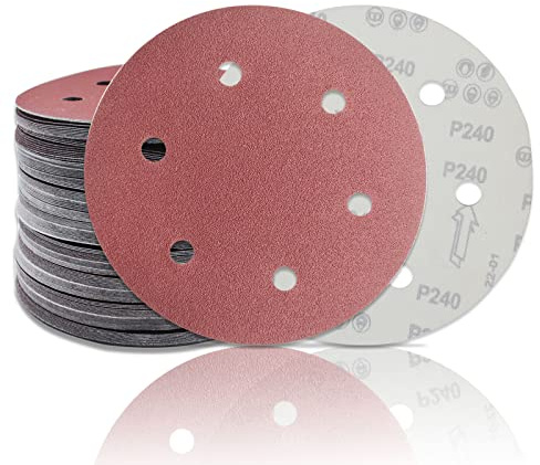 30 Piezas Discos abrasivos 225 mm, 6 agujeros, Papel de lija para lijadoras de pared y techo con 225 mm / 6 agujeros （grit 40/60/80/120/180/240）-Senmai Tools