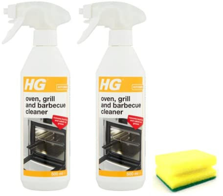HG Oven Cleaner Spray (2X 500 ML)- Grill, BBQ Cleaner Degreaser- For Effective Removal of Burnt-on Food, Grease and Grime with Degreaser Sponge (Pack of 2)