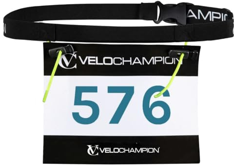 VeloChampion Cinturón De Running Ligero para Hombre Y Mujer - Porta Dorsal Elástico con Ajuste Stretch - Sin Imperdibles - Running. Triatlón. Ciclismo. Maratón. (2, S/M, Negro)