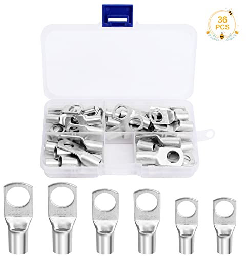 36 PCS Wire Lugs Battery Cable Ends, Tinned Copper Wire Lugs M8 M10 Assorted SC Ring Terminals Eyelets Tubular Cable Lugs for Electrical Cable (16mm² 25mm² 35mm²)