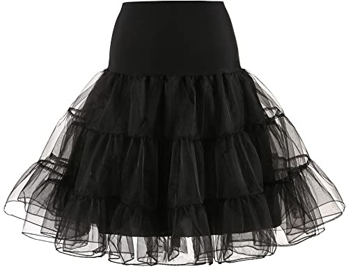 YYKSYDPT 50s Sottogonna Petticoat Organza Retro Tutu Vintage Rockabilly Mini Gonne Tulle Skirt (S, Nero)