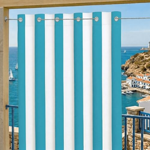 Byour3 - Rideaux D'Extérieur Imperméables avec Anneaux en Métal Anti-moisissure Auvent Latéraux Gazebo Occultant Terrasse Balcon Pergola Toile Solaire Isolant Thermique (Rayures Turquoise L.320x272H)