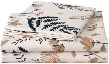 JSD 4 Piece Floral Printed Sheet Set Full Size, Soft Botanical Microfiber Sheets Extra Deep Pocket Wrinkle Free