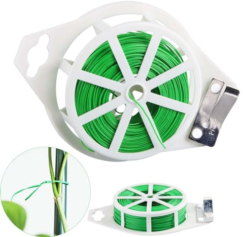 FainFun 100M Attache de Jardin pour Plantes, Lien Attache Vegetaux, Fil Jardinage Vert, Fil de Fer Jardin pour Lier des tomates, des Fleurs, des couronnes de Noël (1mm)