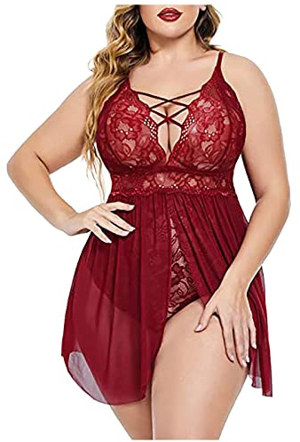 Camisones Corto de Mujer Dormir con Cuello en V Lenceria Sexy Ligero y Suave Talla Grande Camison Vestidos Mini Babydoll Verano Pijama Conjunto Lencería Encaje Ropa Interior Picardias Corset