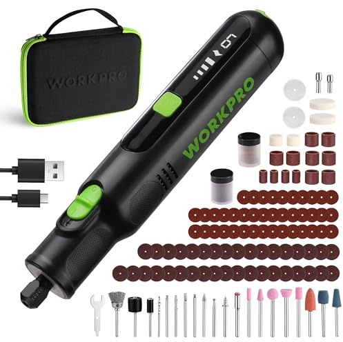 WORKPRO Cordless Rotary Tool, 8V Rotary Tool Kit with 117 Accessories, 6 Variable Speed, Type-C Charging, LED Work Light, Power Rotary Tool for Sanding, Polishing, Engraving, Drilling, Cutting, DIY