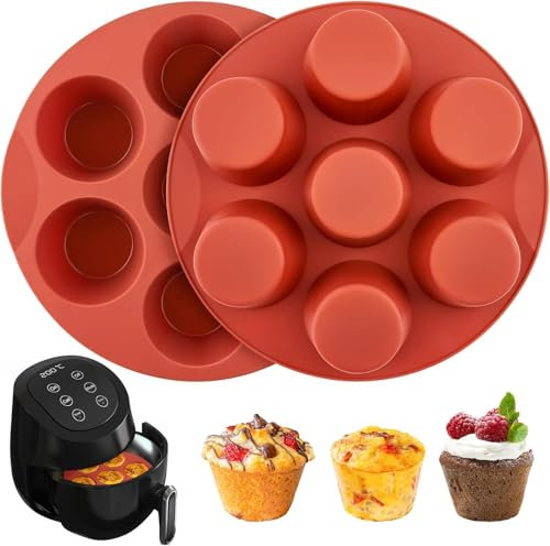 Socluer Muffinform Airfryer, 2 Stück Silikon Muffin Pfanne, Cupcake Förmchen Heißluftfritteuse, Antihaftbeschichtete Backform für Muffins, Cupcakes, Brownies und Pudding