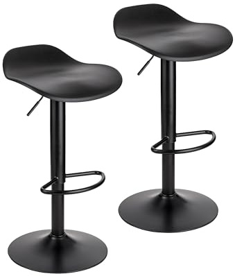 Baroni Home 2er Set Barhocker mit Verstellbarer Höhe, Barstuhl mit kratzfester Boden und Fußablage, Tresenhocker für Küche, Restaurant und Bar, 41x40x64-86 cm, 2 Stück, Schwarz