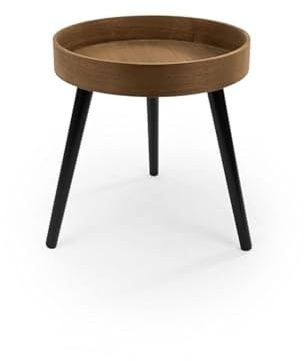 Mesa Auxiliar Redonda con Tablero de Madera y Patas de Metal Ø39×41,8 cm