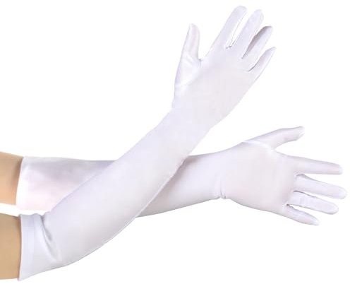 Hopton Lange Handschuhe Damen Weiß, 1 Paar Braut Satin Handschuhe Kostüm,Abendhandschuhe Damen für Hochzeit, Karneval, Halloween