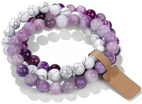 WEIZAIJY Crystal Beaded Bracelet for Women 3 Pack - Natural Stone Chakra Healing Bracelets for Anxiety & Stress Relief, Meditation Yoga Gifts