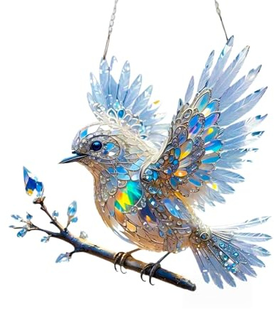 Crystal Sky Bluebird Stained Art Ornament,Radiant Hummingbird Sun Catcher,Hanging Garden Ornaments,2d Flat Colorful Bird Window Decorations,Sun Catchers for Windows,Acrylic Garden Sun Catchers