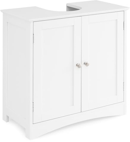 COSTWAY Under Sink Bathroom Cabinet, Freestanding Bathroom Floor Cabinet with 2 Doors and Shelf, Wooden Under Basin Storage Cupboard Unit Sink Organizer, 60x30x60/62cm (4 Short Legs+U Base, White)
