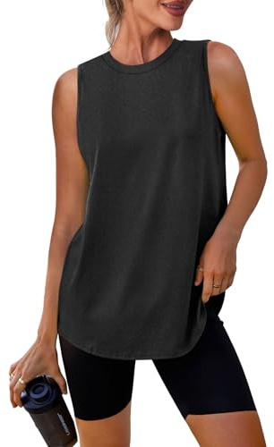 Sports Vest Tops for Women Sleeveless High Neck Athletic Muscle Shirt Breathable Quick Dry Workout Running Tennis Yoga Gym Training Active Wear Soft Stretchy Fitness Clothing A-Black Size 18-20