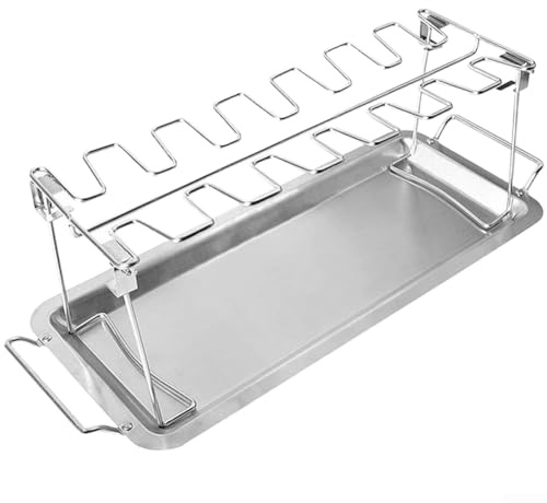 Support pliable portable en acier inoxydable pour pattes de poulet avec base amovible pour attraper les gouttes, fentes antidérapantes pour sécuriser les aliments, poignées ergonomiques pour une