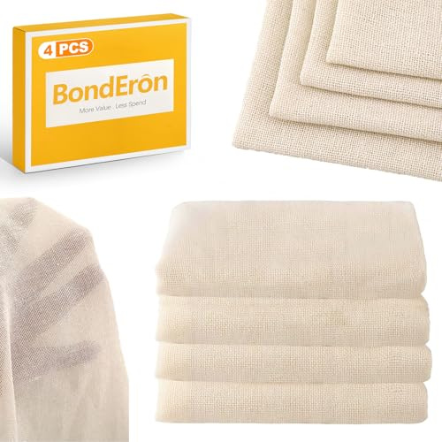 BondEron Juego de 4 paños de algodón 50 x 50 cm, reutilizables, de gasa fina, para filtrar, cocinar, hogar