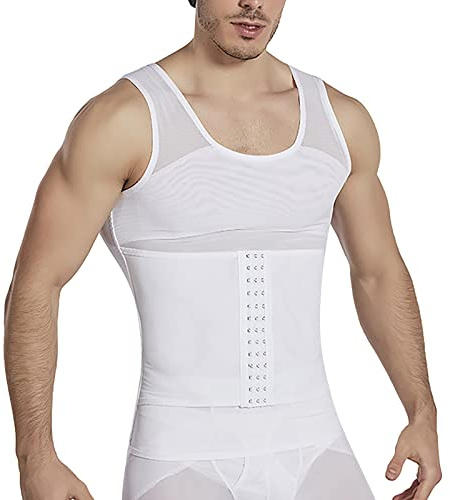 Generisch Shapewear Maillot de corps pour homme - Débardeur de compression en maille respirante - Body Shaper - Débardeur de compression - Débardeur gainant - T-shirt d'entraînement, Blanc., 3XL