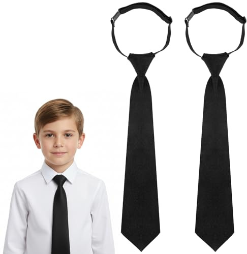 Apojgitn 2 corbatas negras para niños, corbata preatada para niños de 12 a 14 años, corbata negra ajustable para niños, para boda, fiesta, graduación, corbata corta de color sólido para uniforme