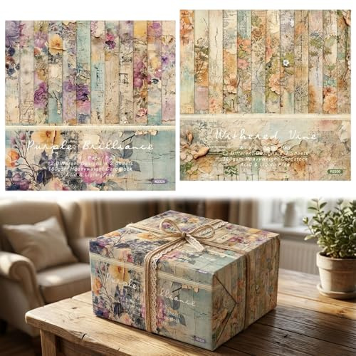48 Sheets Pack Decoupage Paper Sheets, Vintage Floral Cardstock for Crafting, Patterned Paper for Card Making and Scrapbooking