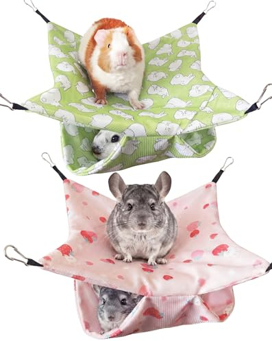 Rat Hammock for Cage 2 Pack Double Layer Cooling Small Animal Bed GreenPink