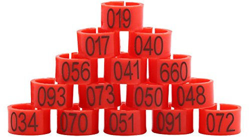 Taubenring Vogelbeinbänder Fußring Beinring Mehrfarbig nummeriert 1-100 8mm Racing Papagei Küken Ente Clip Ringe Band (Rot)