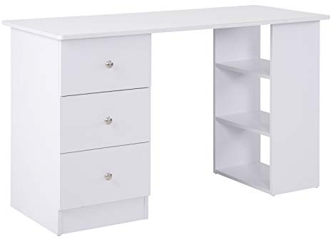 HOMCOM Scrivania Porta PC per Camera e Ufficio con Cassettiera e Ripiani Portaoggetti in Legno 120x49x72cm Bianco
