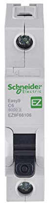 Schneider Electric Easy9 - MCB Miniature Circuit Breaker, 1 Pole, Type C, 6kA Breaking Capacity, White, 6A, 230V, EZ9F66106