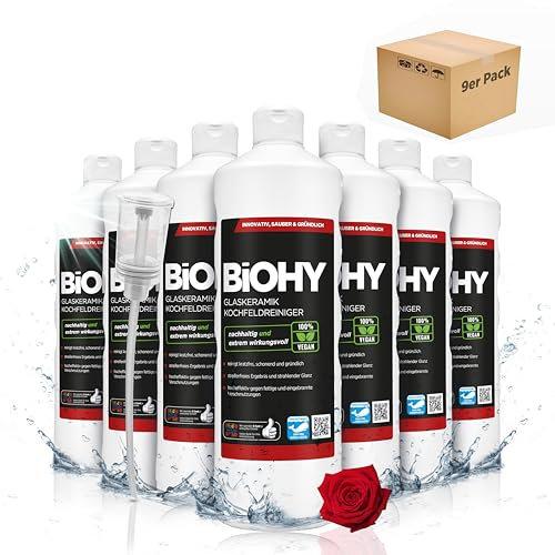 BiOHY Nettoyant pour plaques de Cuisson en vitrocéramique (9 x 1l Bouteille) + Distributeur | pour des plaques de Cuisson brillamment Propres (Kochfeldreiniger)