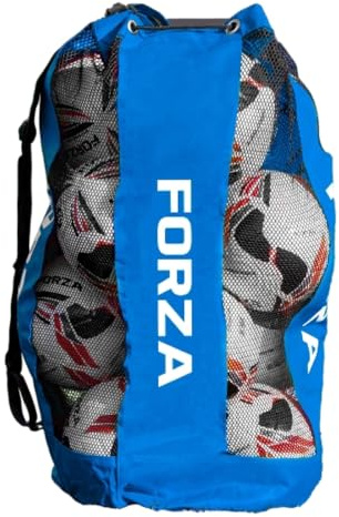 FORZA Premier Ball Carry Bag | Drawstring Football, Basketball, Netball & Volleyball Mesh Bag | 5 Colours - Heavy Duty Equipment Holdall | 12 Ball Capacity - New and Improved Design 2026 (Blue)