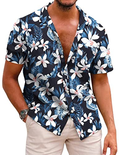 COOFANDY Mens Tropical Shirts Short Sleeve Hawaiian Print Shirts Vacation Beachwear