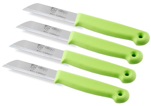 Universal Messer-Set aus Solingen Küchenmesser mit Extra Scharfer Schnittfläche für einen Präzisen Glatten Schnitt Edelstahl Rostfrei Schälmesser Obstmesser Gemüsemesser Grün (4, Kurz)