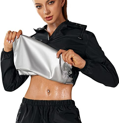 Gotoly Damen Sauna Shirt Langarm Trainingsanzug Saunaanzug Zum Abnehmen Schwitzanzug Schnelltrocknend Sportanzug Shaper Fitness Trainingsjacke Sweat Suit