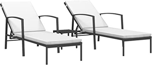 vidaXL 2X Sonnenliege mit Tisch Beistelltisch Gartenliege Relaxliege Liegestuhl Strandliege Gartenmöbel Liege Saunaliege Poly Rattan Schwarz