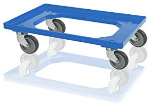 Transportroller blau mit Gummirädern für 60x40 Eurobehälter * für Eurobox, Bäckerkiste, Fleischkiste Rollbrett