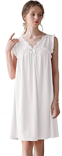 Nanxson Nattlinne dam sommar kort ärm viktorianska nattkläder vintage nattklänning, vit-81, XL