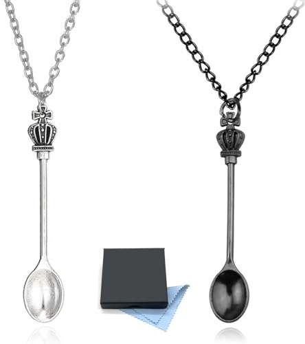 SwirlColor Sked Halsband, Kreativ Antik Stil Mini Sked Kedja Berlocker Tealsked Hängsmycke Set Smycken Tillbehör för Par, med Presentbox - Svart och Silver, één maat, Metall, Ingen ädelsten