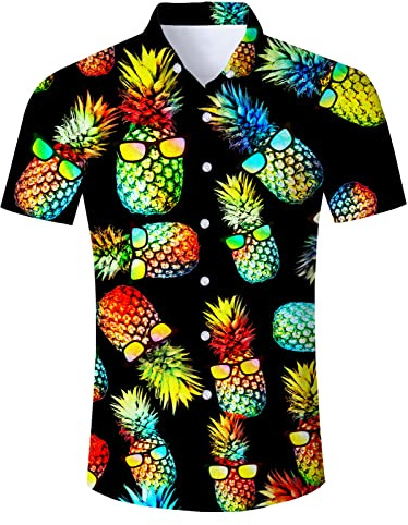 Dancinova Hawaii Shirts Mens Pineapple Hawaiian Shirt Funny Shirts Holiday Party Shirts Black,M