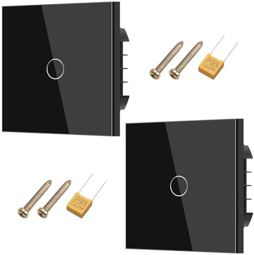 2 pièces interrupteur d'éclairage tactile, interrupteur d'éclairage mural, standard 110 V-240 V, plaque de cristal durci avec rétroéclairage LED, 1 compartiment 1 voie(Noir)