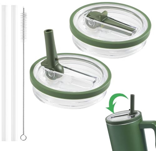 2 tapas de repuesto para vasos de 40 oz para accesorios Stanley, reutilizables, a prueba de fugas, tapa a prueba de vuelco, taza con tapa de repuesto, accesorios Stanley Cup (verde oscuro)