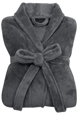 npluseins Peignoir de bain en polaire moelleuse avec col châle – Femme & Homme, XXL, Anthracite