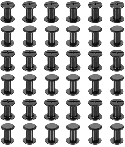 PATIKIL M5*10mm Tornillo de Encuadernacion, 50 Juego Tornillo de Chicago Remaches de Tornillos Conexión Columna Para Cuero Libros, Bolsos, Collares, Mochilas Reparación Bricolaje, Negro
