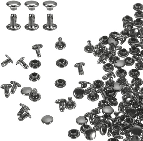 QUARKZMAN 100 set dubbel huva lädernitar, 6 x 6 mm rund huva tubulära nitar metall för bearbetning av läderbälte tyg krage väska reparation dekoration, Gunmetal