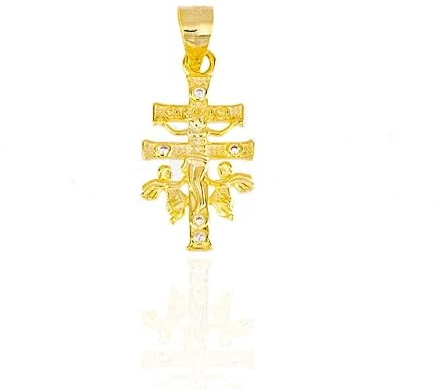 Minoplata Cruz de Caravaca de Plata de ley chapada dorada con Circonitas 20x10mm