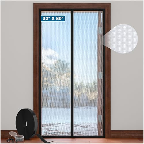Magnetic Thermal Insulated Door Curtain - Fit Door Size 32x80 Inch Waterproof Bubble Wrap Door Cover Light Filtering Screen Door, Keep Warm in Winter Cool in Summer, Kid & Pet Friendly