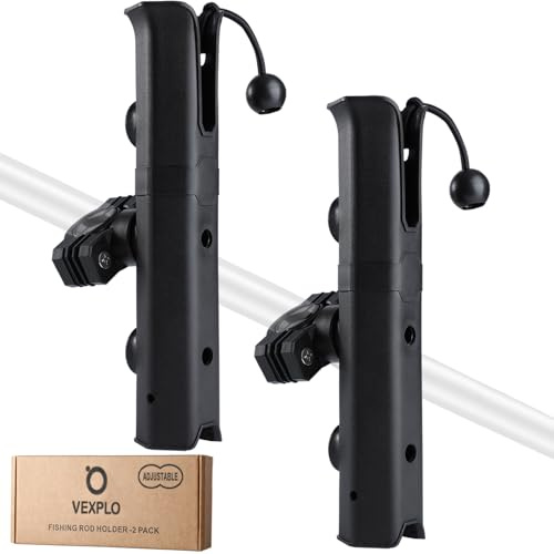 VEXPLO Adjustable Pole Mount Fishing Rod Holder for Bike, Chairs, Cart, Scooter, Motorcycle, ATV & Beach Car, Fishing Pole Holder Rack with Mount Clamp (2 Pack)